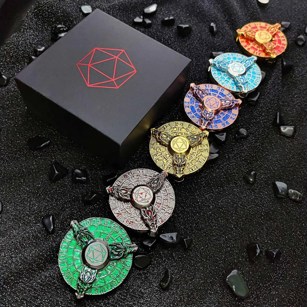 Dragon Metal Spinner Dice Set – Gyroscope Roulette – Unique fidget spinner dice: 6 different colored metal dragon head
