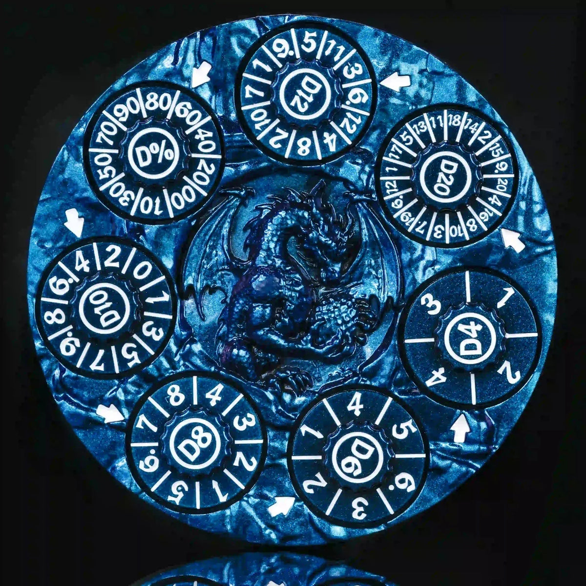 Dragon Metal Spinner Dice Set – Relief – Unique Dice Spinner: Blue 7-in-1 Metal 3D Embossed Dragon DND Roulette Dice