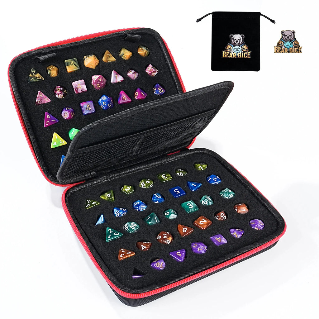 Dragon Wing Metal DND Dice Set – Color Zipper – 10-Set Acrylic DND Dice Zippered Dice Case, Includes a Logo Badge and a