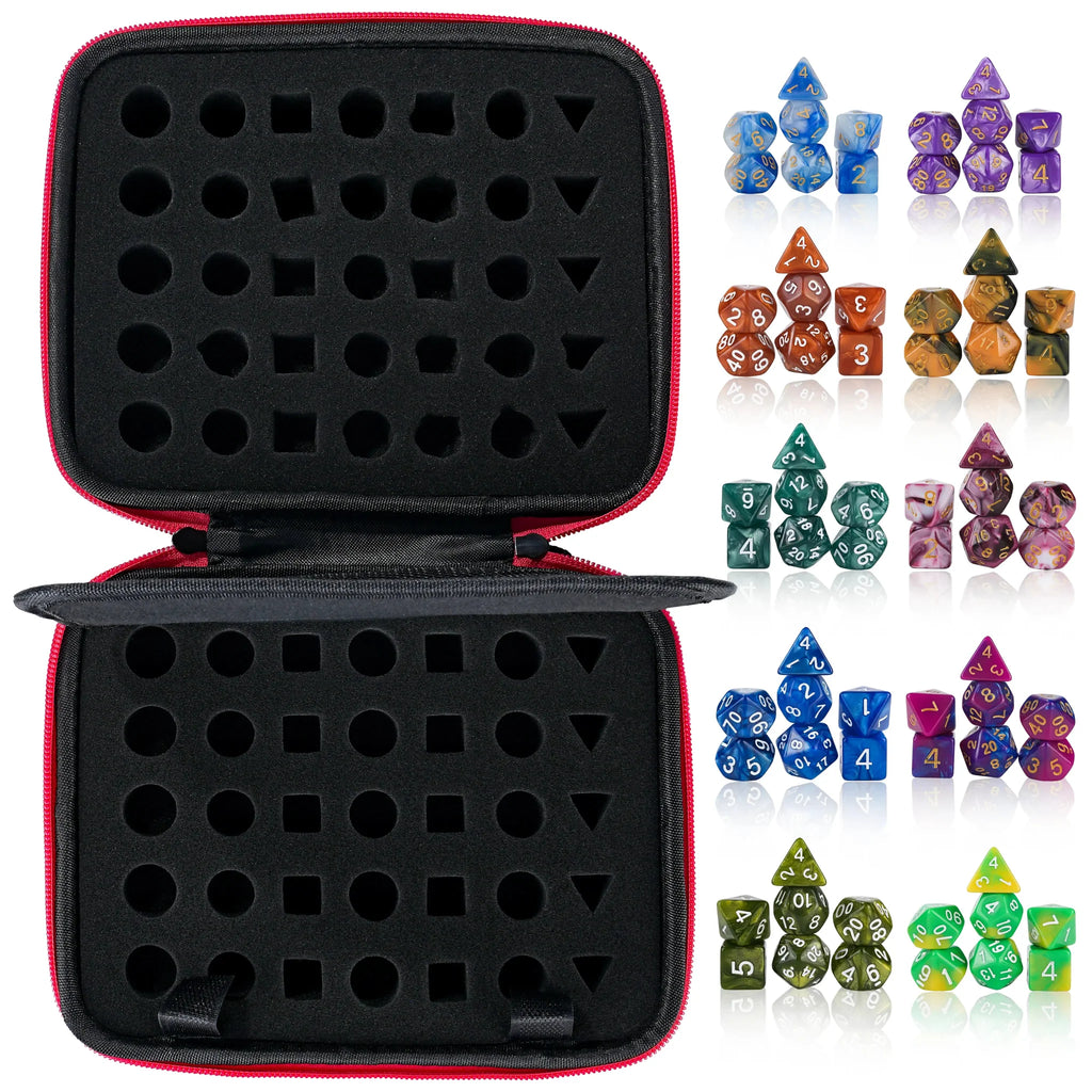 Dragon Wing Metal DND Dice Set – Color Zipper – 10-set acrylic DND dice set + double-layer sponge polyhedron dice