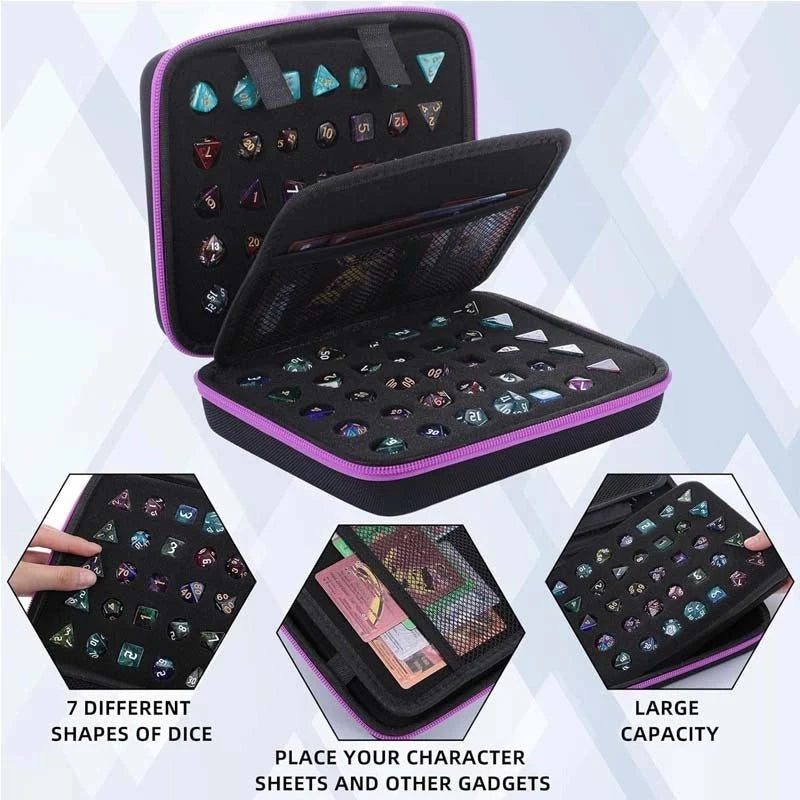 Dragon Wing Metal DND Dice Set – Color Zipper – Dice Collection - DND Dice Set Storage Box + Zippered Dice Case + Logo