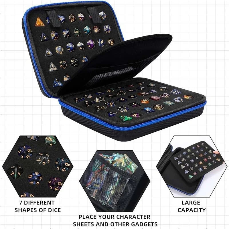 Dragon Wing Metal DND Dice Set – Color Zipper – Dice Collection - DND Dice Set Storage Box + Zippered Dice Case + Logo