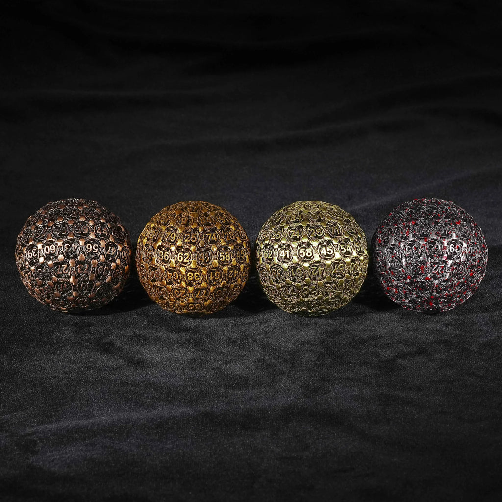 Dragon's Tooth Antique Gold D100 Die – 50mm 3D Metal Dragon Hollow D100 Dice, fine workmanship, available in 4 colors