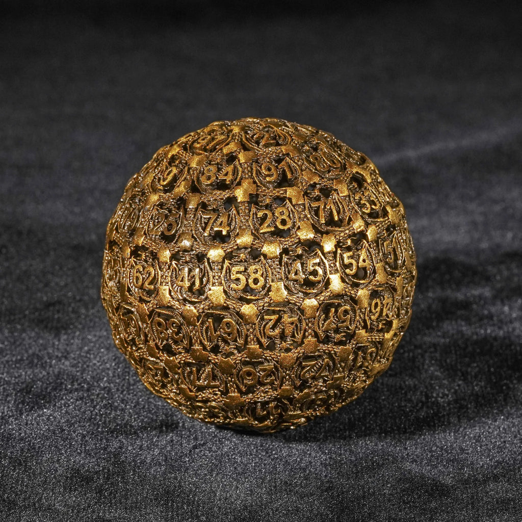 Dragon's Tooth Antique Gold D100 Die – Dragon's Tooth - 50mm Antique Gold D100 Metal Dice