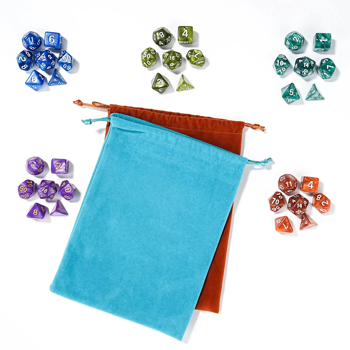 Drawstring Unlimited Dice Bag – Acrylic – Polyhedral Acrylic DND Dice Set - 5 - Piece Set RPG Dice + Dice Bag