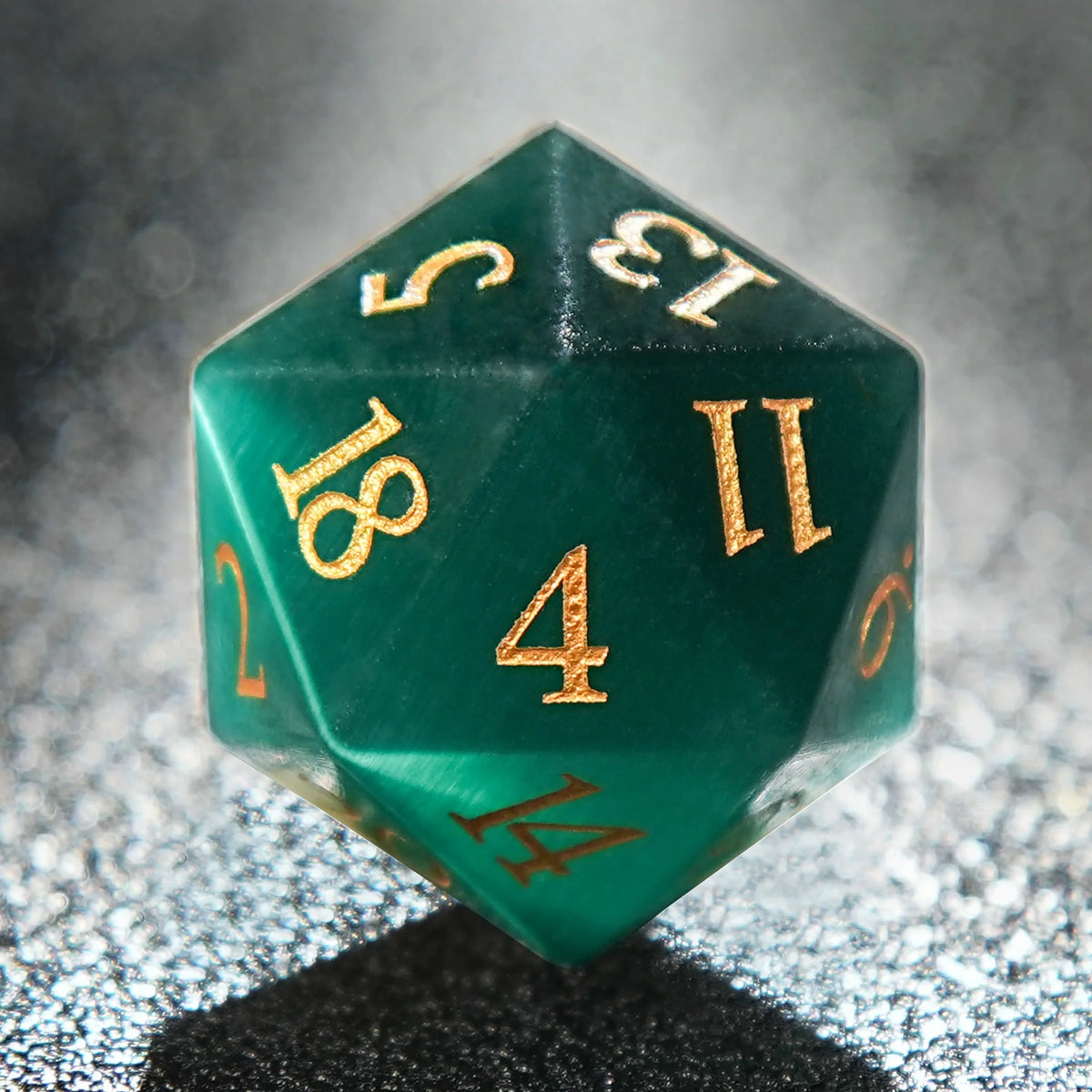 Dwarf Craftsman Natural Stone DND Dice Set – Gold Numbers – Dwarven artisan - DND Emerald D20 Dice with Gold Numbers