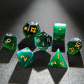 Dwarf Craftsman Natural Stone DND Dice Set – Gold Numbers – Dwarf Artisan - Emerald Gemstone DND Dice Set + Gold Numbers