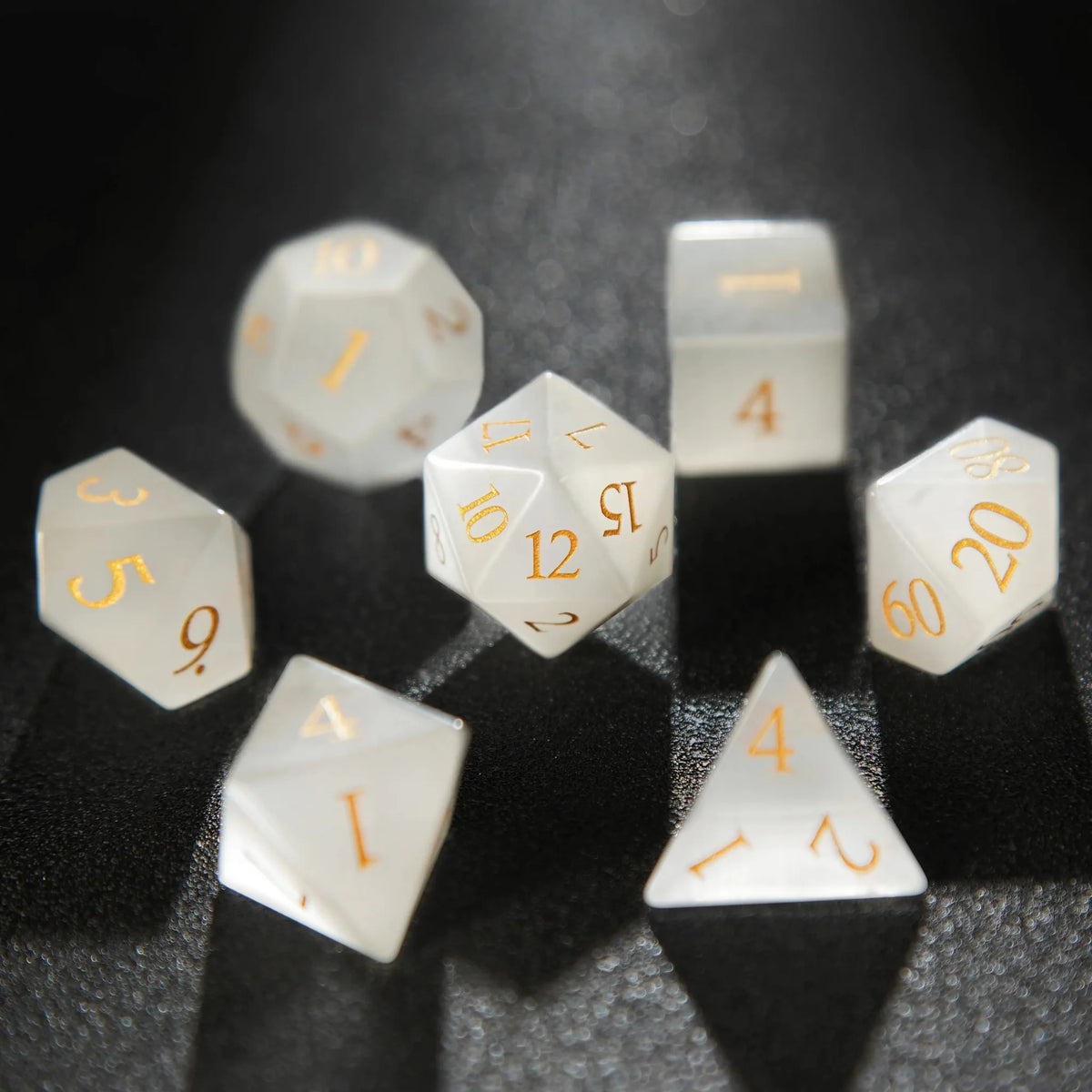 Dwarf Craftsman Natural Stone D&D Dice Set – Gold Numbers – Dwarf Artisan - Opal Gems D&D Dice Set + Gold Numbers