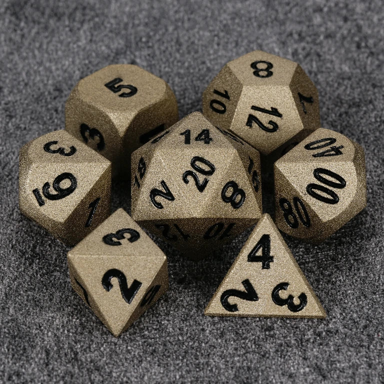 Dwarven Forged Metal RPG Dice Set – Dwarven Forged Antique Gold Metal D&D Dice Set with Black Numerals