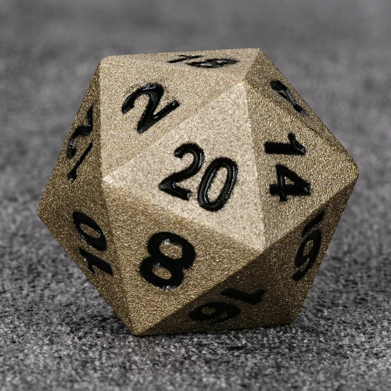 Dwarven Forged Metal RPG Dice Set – Dwarven Forge Antique Gold Metal D&D D20 Die with Black Numerals
