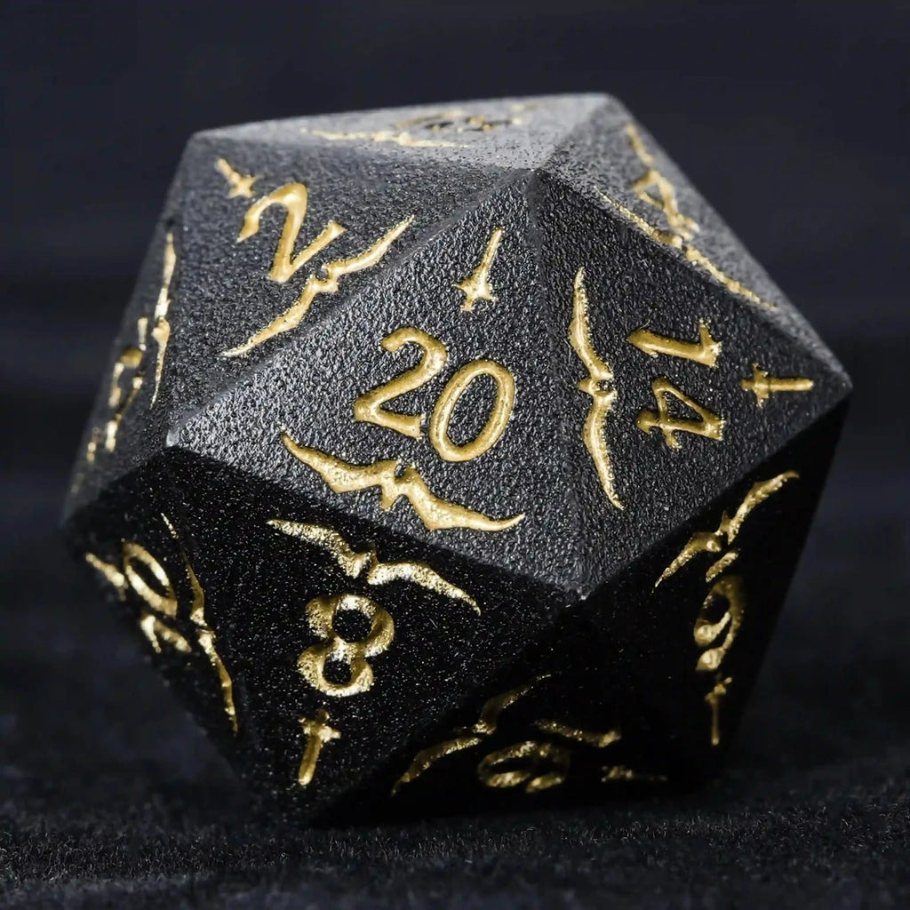 Eagle Metal DND Dice Set – Black Metallic Eagle and Sword DND D20 Dice, Gold Numbers