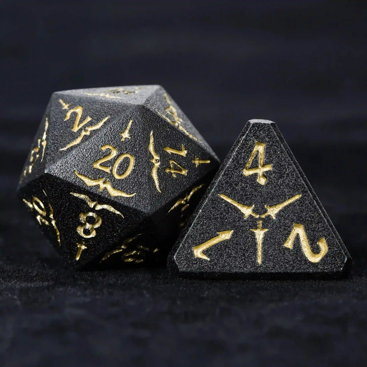 Eagle Metal DND Dice Set – Black Metallic Eagle and Sword Series DND D20 and D4 Dice, Gold Numbers