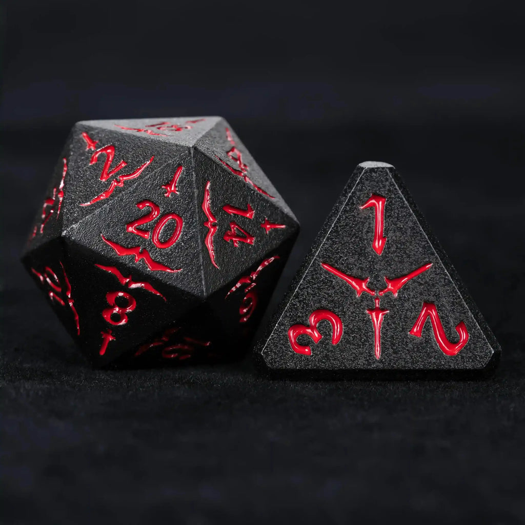 Eagle Metal DND Dice Set – Black Metallic Eagle and Sword Series DND D20 and D4 Dice, Red Numbers
