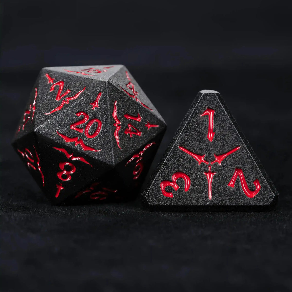 Eagle Metal DND Dice Set – Black Metallic Eagle and Sword Series DND D20 and D4 Dice, Red Numbers