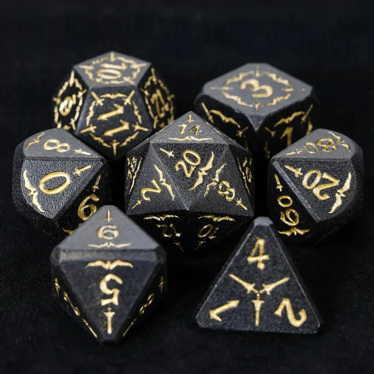 Eagle Metal DND Dice Set – Black Metallic Eagle and Sword Series DND Dice Set, Gold Numbers
