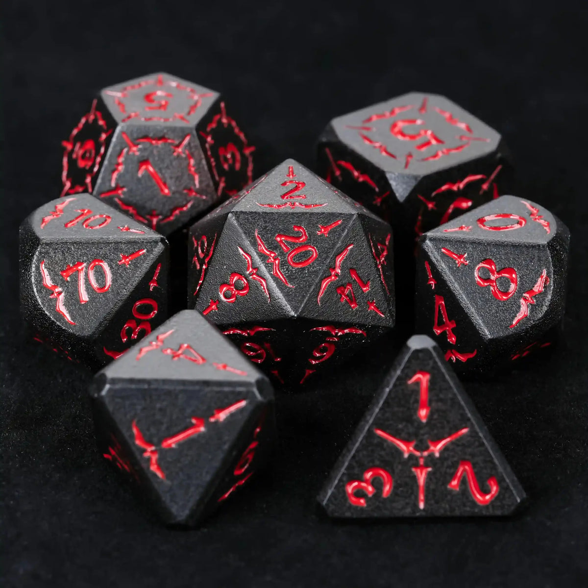 Eagle Metal DND Dice Set – Black Metallic Eagle and Sword Series DND Dice Set, Red Numbers
