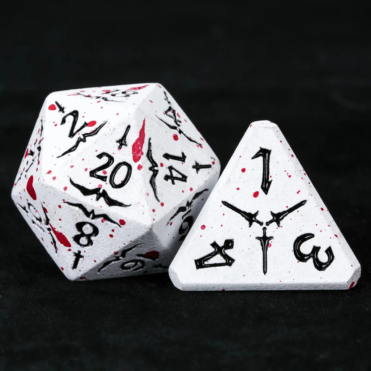 Eagle Metal DND Dice Set – Bloodstained White Metallic Flat-Horned Eagle and Sword Series DND D20 and D4 Dice, Black