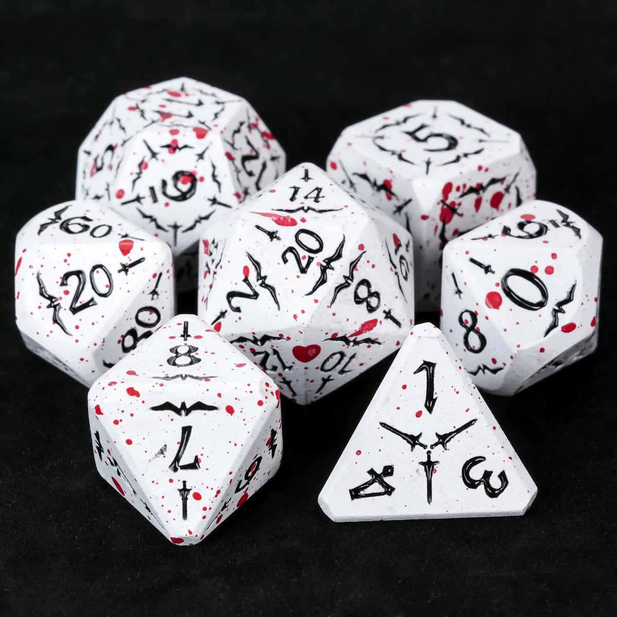 Eagle Metal DND Dice Set – Bloodstained White Metallic Flat-Headed Eagle and Sword Series DND Dice Set