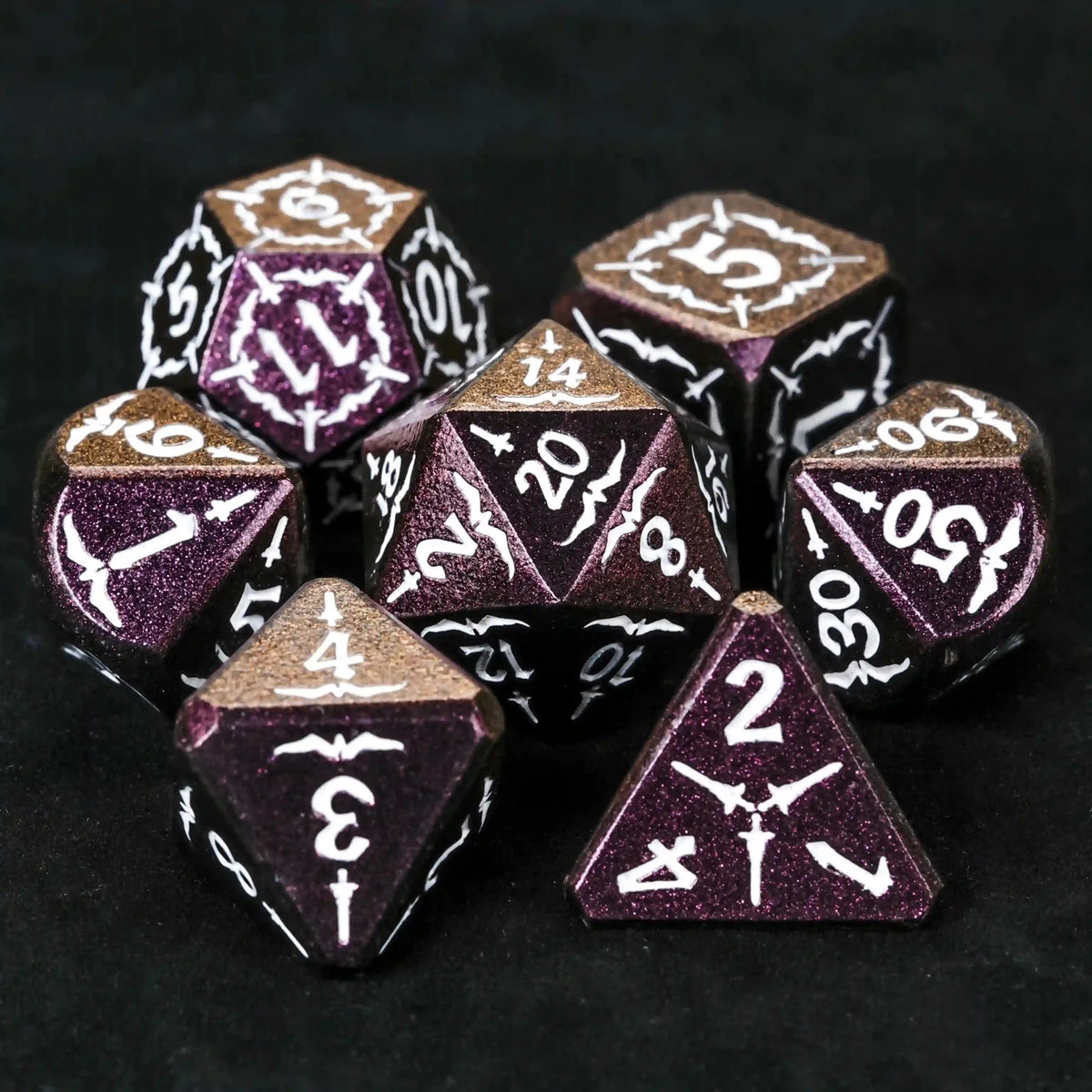 Eagle Metal DND Dice Set – Gradient Purple Metallic Eagle and Sword Series DND Dice Set