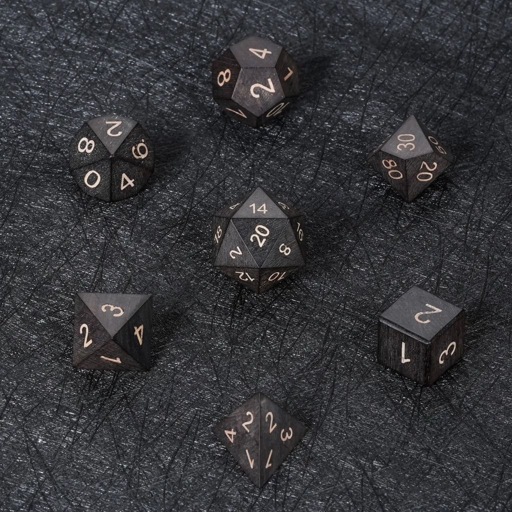 Ebony Acrylic DND Dice Set – Black Ebony Wood DND Dice Set