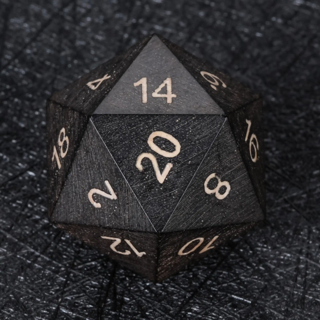 Ebony Acrylic DND Dice Set – Black Ebony Wood D&D D20 Dice with White Numerals