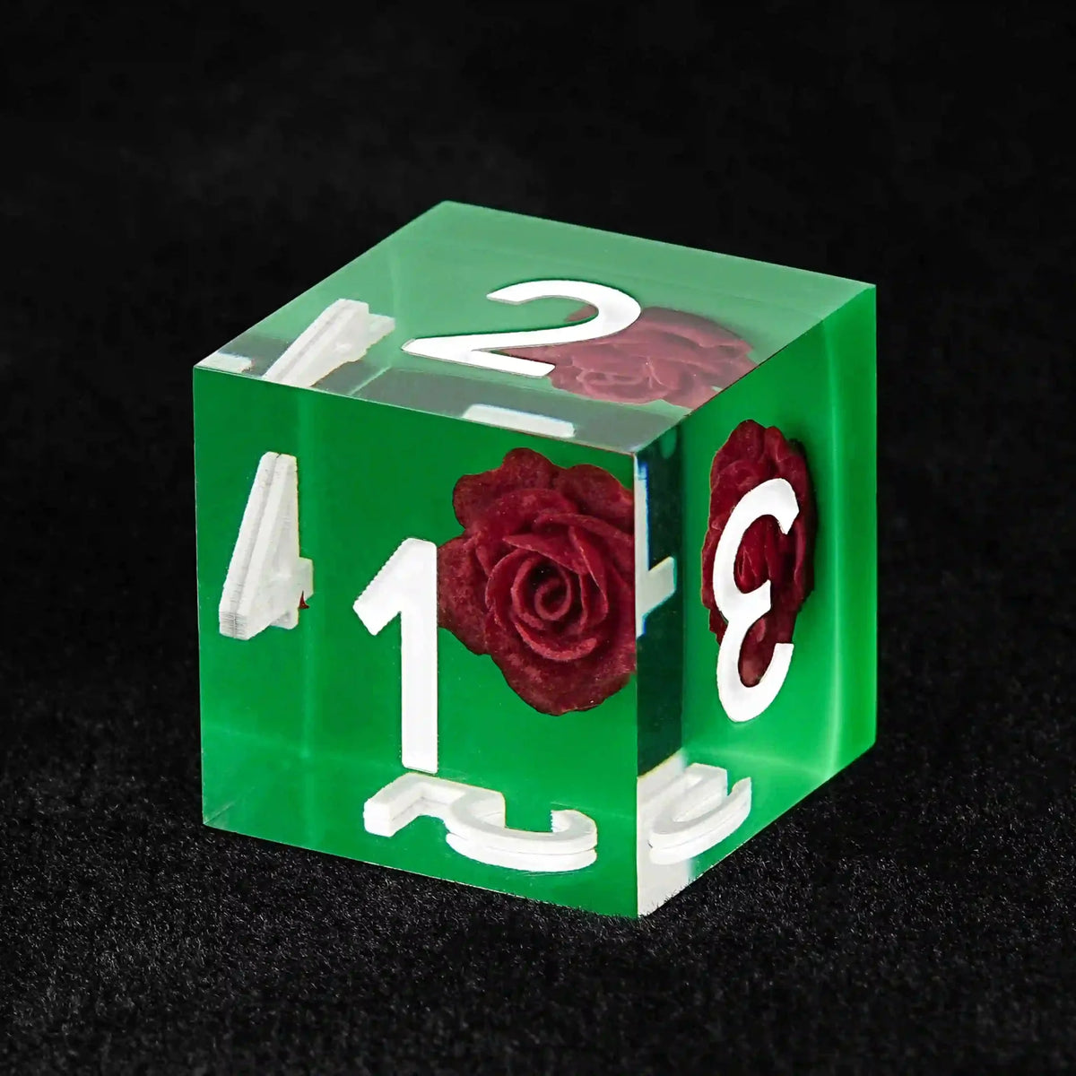 Elegant Sets Resin DND Dice Set – Green Rose Embedded Resin DND Dice Set + White Numbers