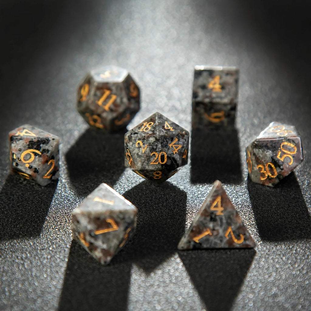 Firestone Gem Natural Stone DND Dice Set – Unique Flame Stone Dice: The color of volcanic lava DND Gemstone Dice Set
