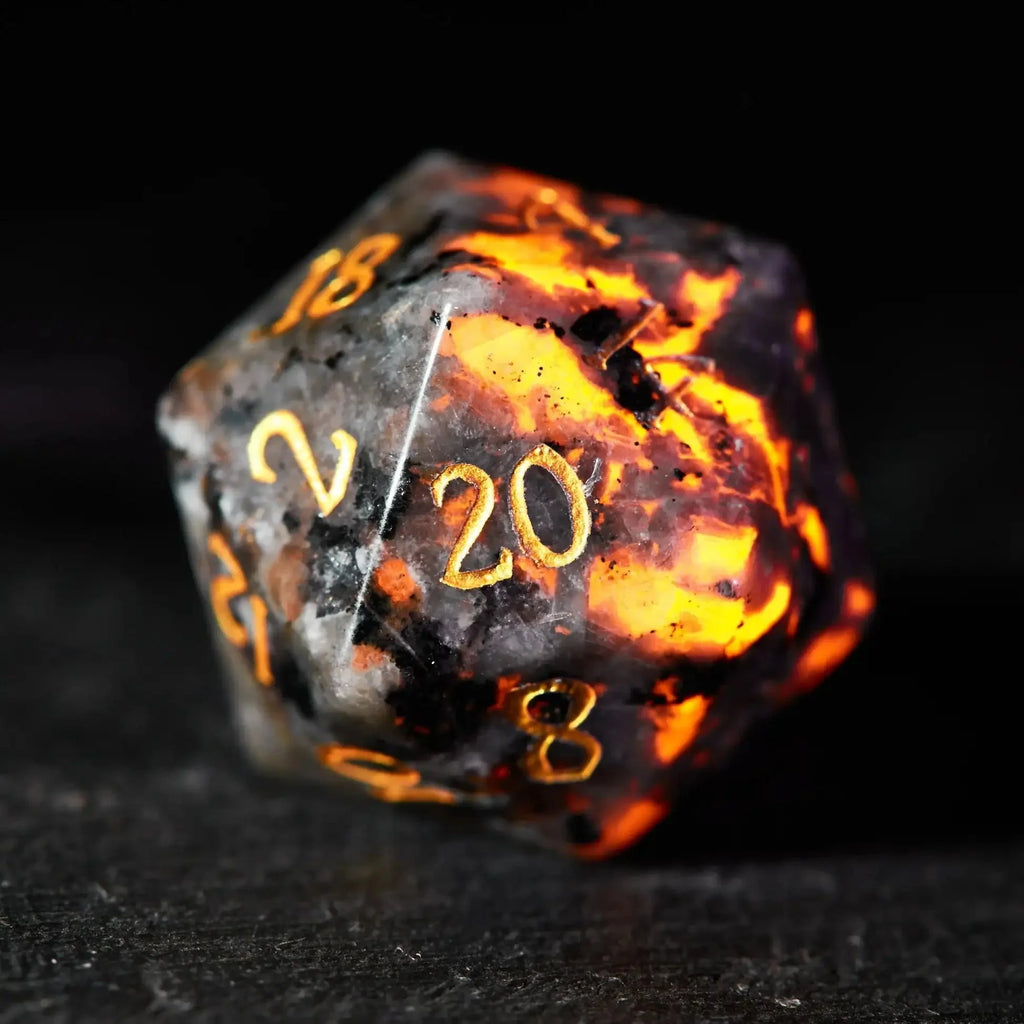 Firestone Gem Natural Stone DND Dice Set – Unique Flame Stone Dice: The color of volcanic lava DND Gemstone Dice Set