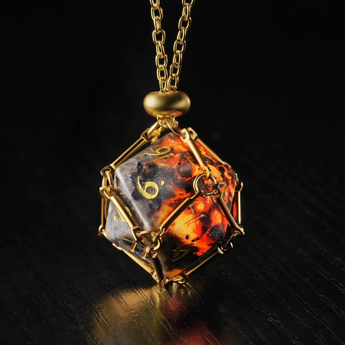 Firestone Gem Natural Stone DND Dice Set – Unique Flame Stone Dice: A DND gem dice set in the color of volcanic lava