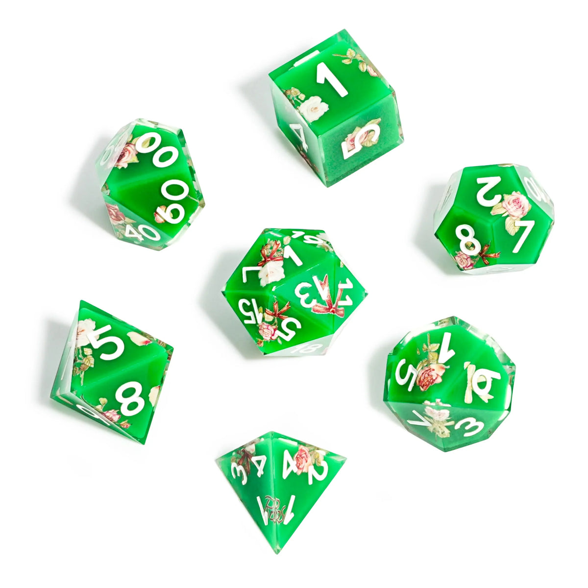 Floral Resin DND Dice Set – Forest Magic - Rose Resin DND Dice Set