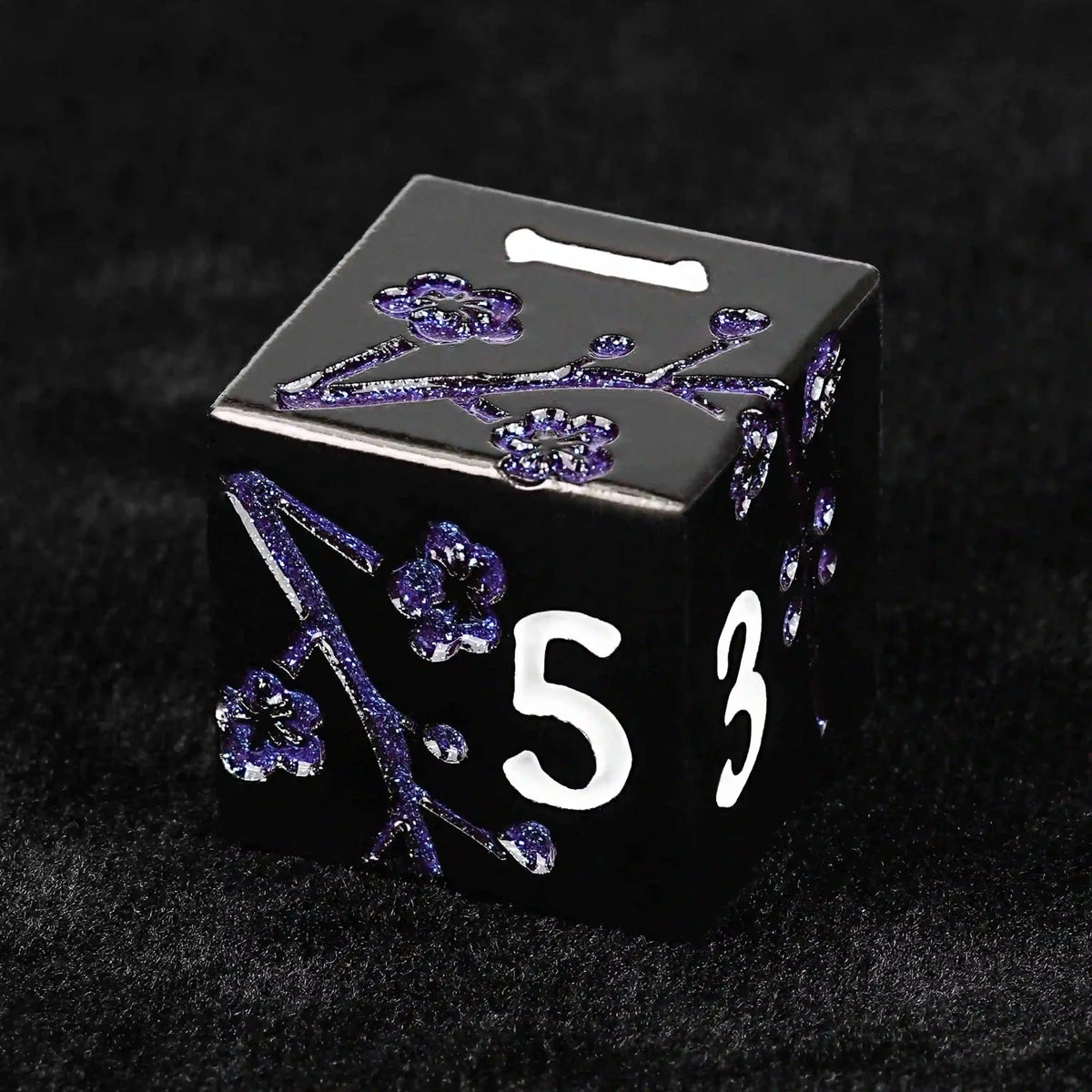 Flower Metal DND Dice Set – Black and Blue Cherry Blossom Metal DND Dice Set + White Number