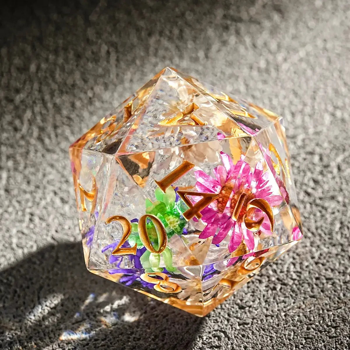 Flower Resin DND Dice Set – Gold Numbers – Floral Lettering – Polyhedron DND Colorful Dried Flower D20 Resin Dice with
