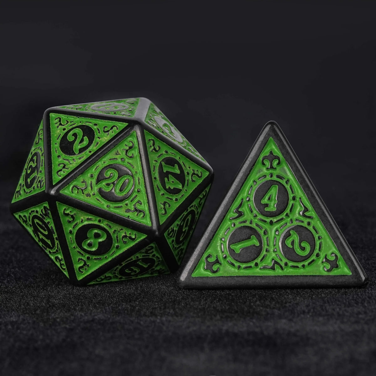 Fluorescent Metal DND Dice Set – Green Magic Pattern Acrylic DND Dice Set