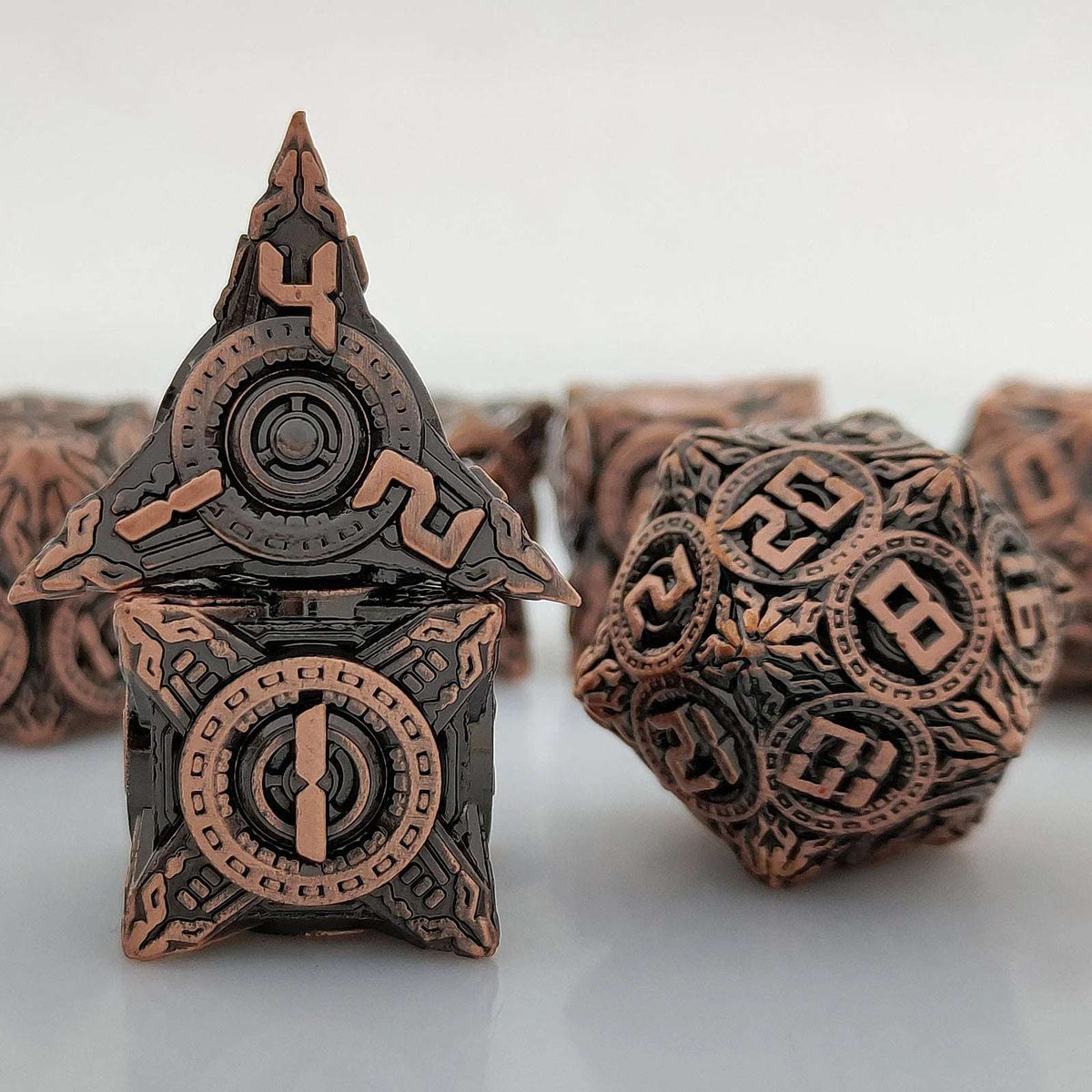 Flying Saucer Metal DND Dice Set – Antique Red Copper Solid Metal DND Dice Set Flying Saucer Elements