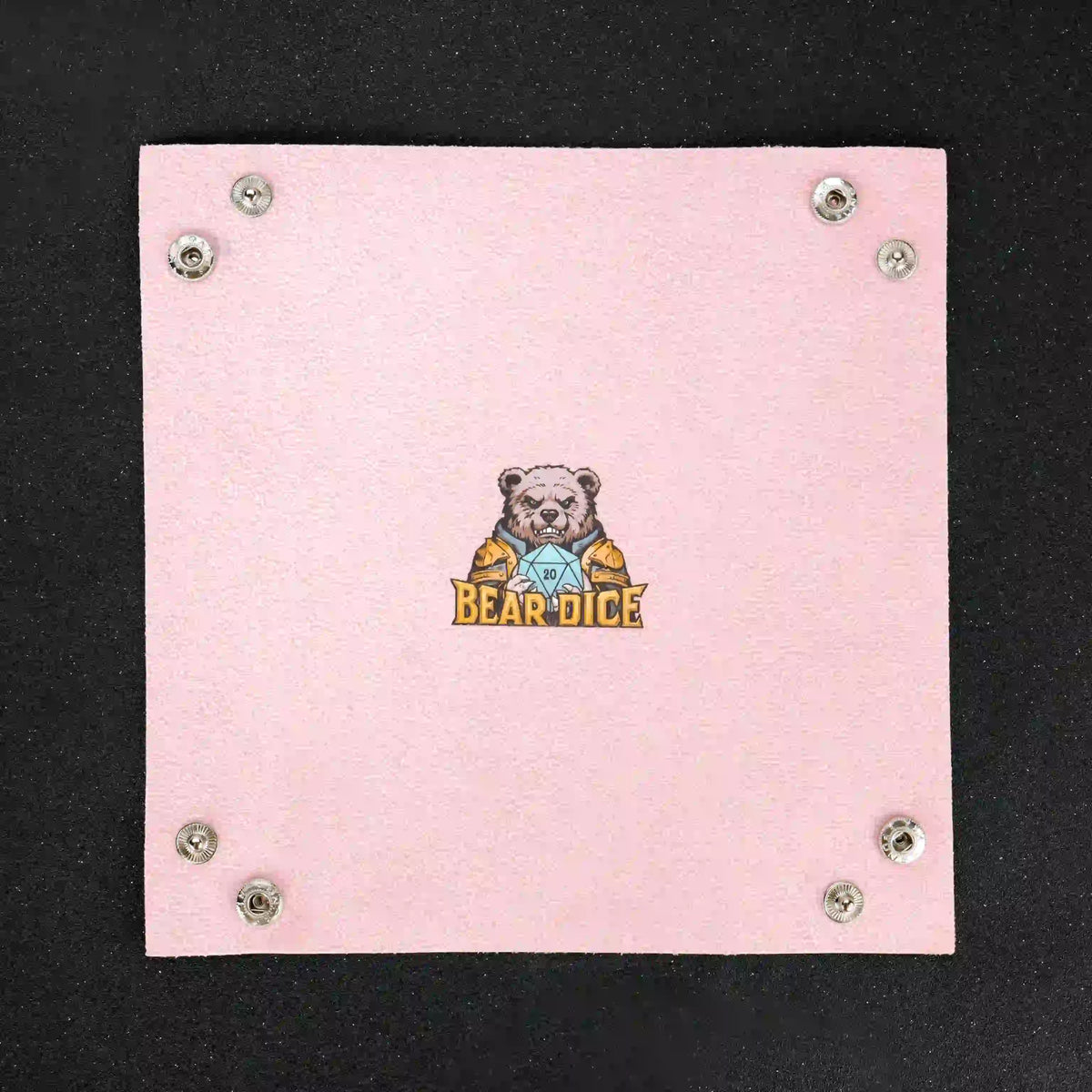 Foldable Dice Tray – Leather – Four-corner button leather Pink dice tray with logo