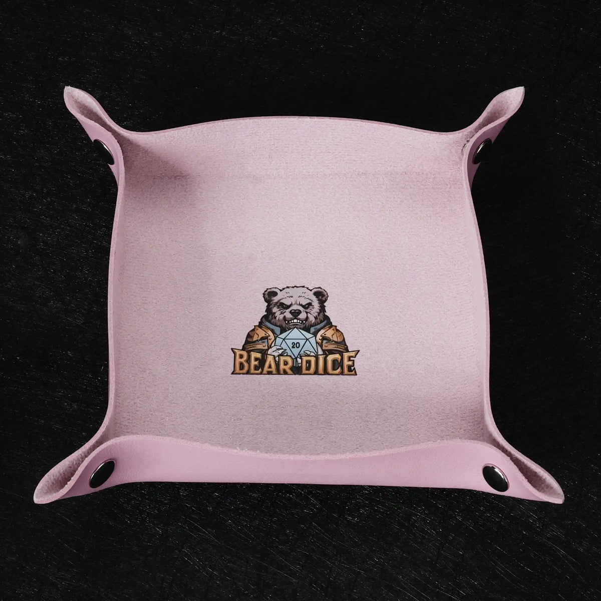 Foldable Dice Tray – Leather – Light pink folding dice tray with logo and snaps