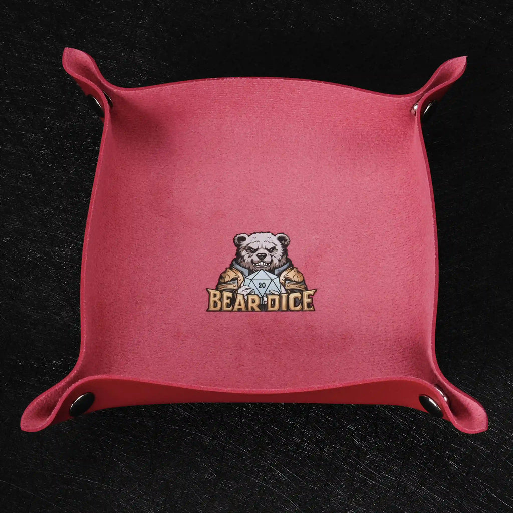 Foldable Dice Tray – Leather – Red folding dice tray, with logo and snaps