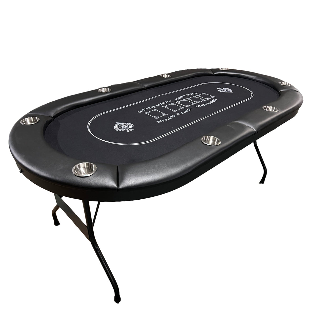 Poker Gaming Table – Portable Board – Foldable Poker Table Portable – Black Felt Full Side View with Metal Folding Legs