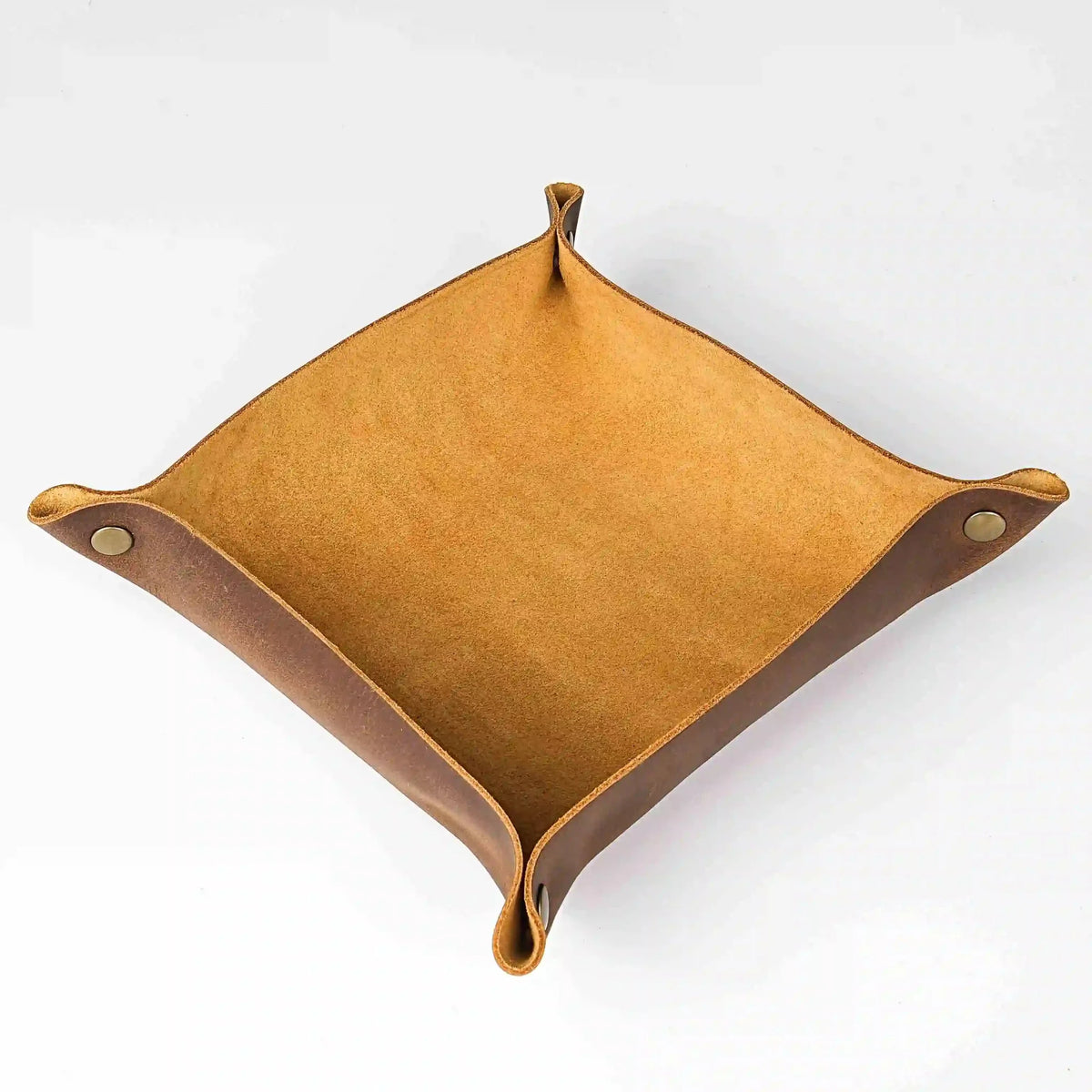 Foldable Quad Dice Tray – Leather – Rollable vintage tan hand - made four - corner assembled button leather dnd dice