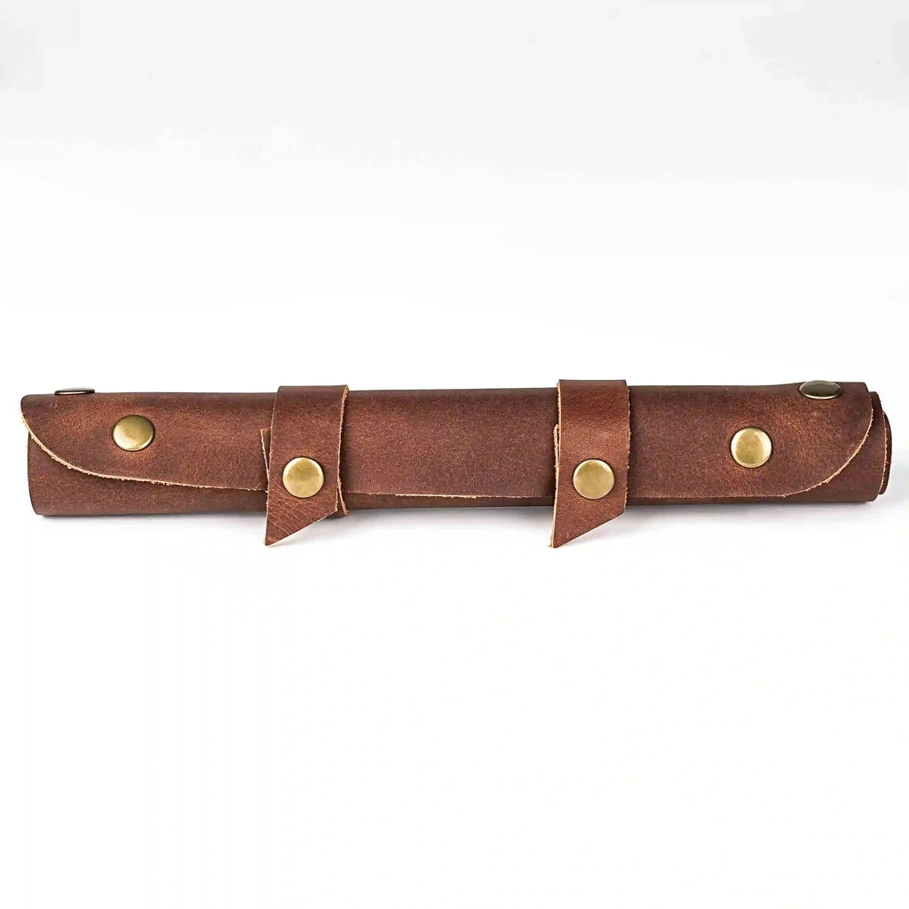 Foldable Quad Dice Tray – Leather – Rollable vintage tan hand - made four - corner assembled button leather dnd dice