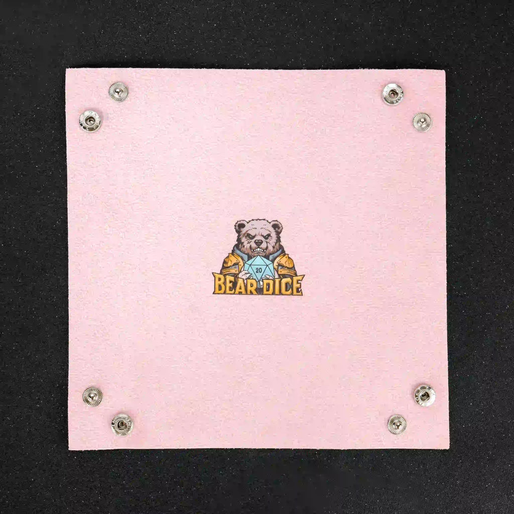 Foldable Snap Dice Tray – Leather – Four-corner button leather Pink dice tray with logo