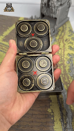 Foldable Turntable Dice Box – Metal – Spinner Design – The 7 DND roulette dice in the bronze pterosaur metal folding