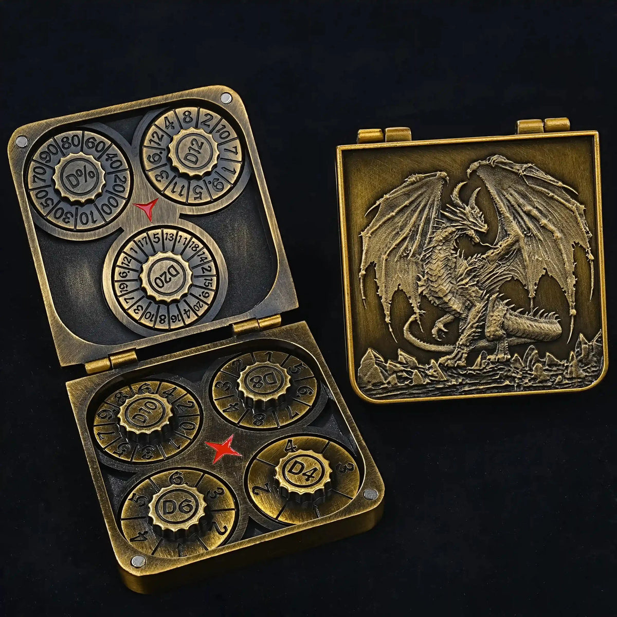 Foldable Turntable Dice Box – Metal – Spinner Design – Unique Magnetic Folding Metal Dice Case, 7-in-1 Roulette DND