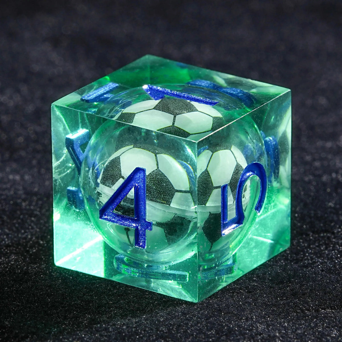 Football Quicksand Liquid Core DND Dice Set – Soccer Core Resin DND Dice Set + Blue Font