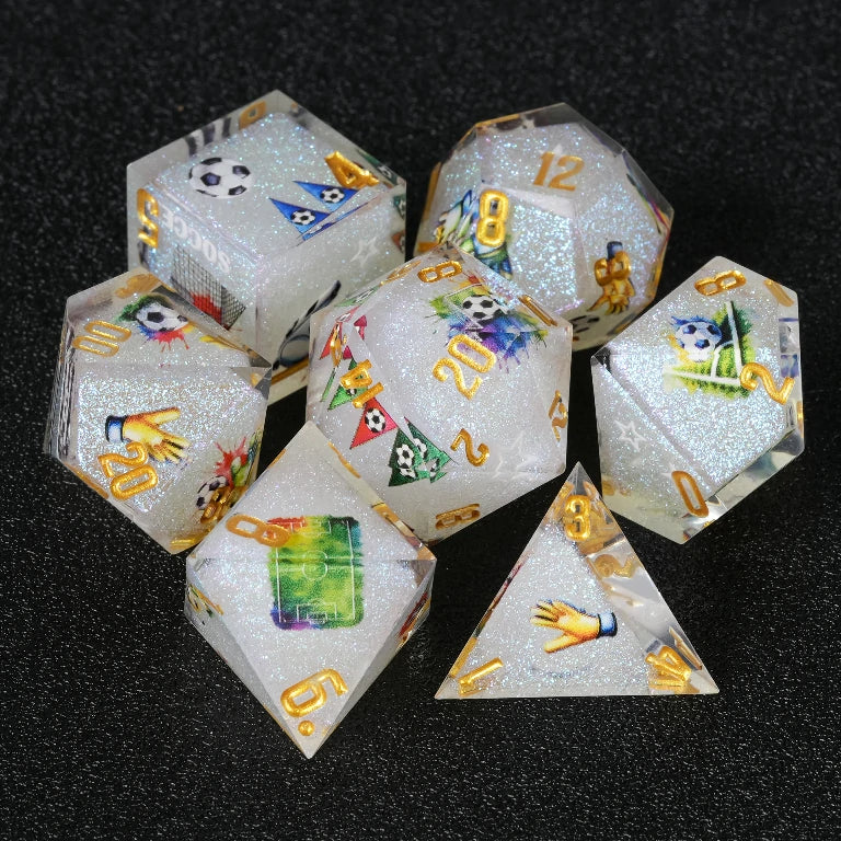 Football Resin D&D Dice Set – Gold Lettering