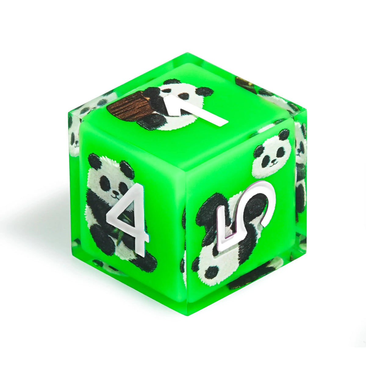 Forest Spirit Resin DND Dice Set – Panda Decal Green Resin DND Dice Set + White Font