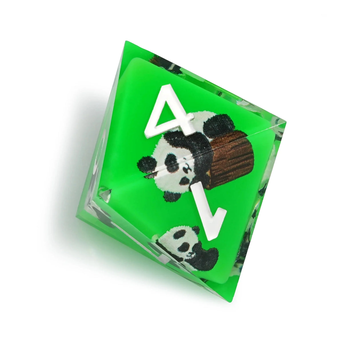 Forest Spirit Resin DND Dice Set – Panda Decal Green Resin DND Dice Set + White Font