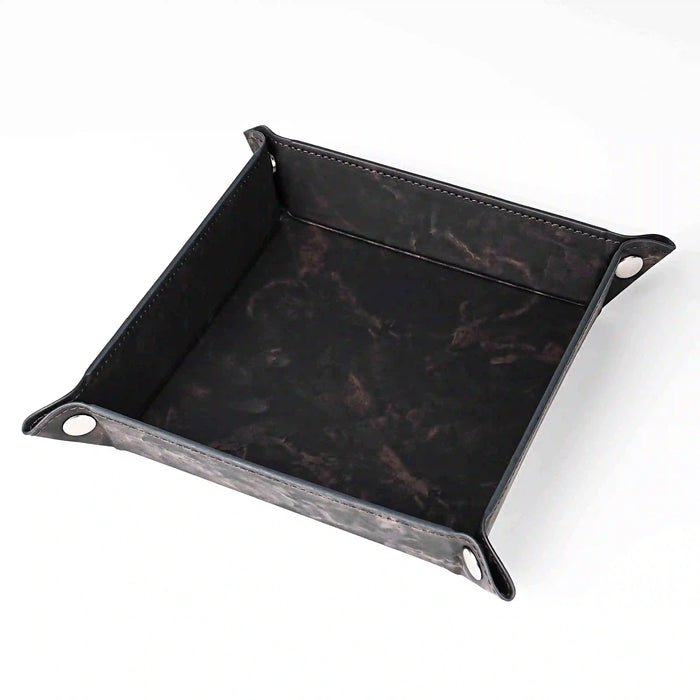 Four Corners Dice Tray – Leather – Folding Design – Four - corner folding stone leather DND dice tray - tabletop game