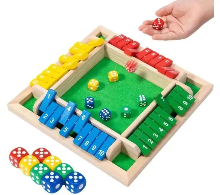 Four Player Dice Box – Acrylic – Close the Box Dice Game - Wooden Party Strategy Board Game