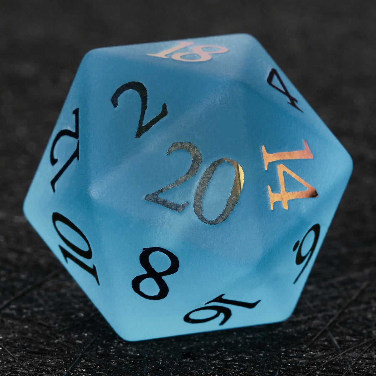 Frosted Aquamarine Glass DND Dice – Red Numbers – alternate product view